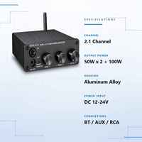 Penguat Daya Mini 2.1 Saluran 50Wx2+100W HiFi Audio Amp Paduan Aluminium AUX RCA Penguat Subwoofer Desktop Rumah