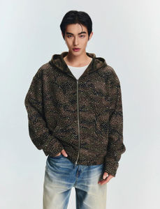 YUHCEN Top Quality Camouflage DTG-Druck Alle Diamond Zip Up Hunt Schwergewicht Cropped Boxy Zip Up <span class=keywords><strong>Camo</strong></span> Strass Hoodie - Product Image 1