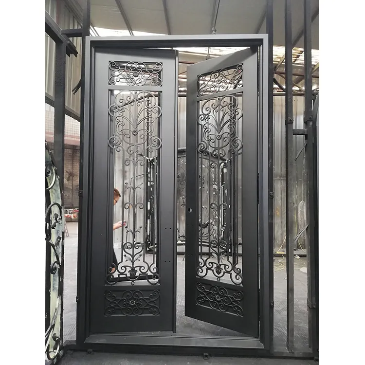 Factory Wholesale High-End Wrought Iron Luxury Style Large Front Door With Anti-Insect Screen