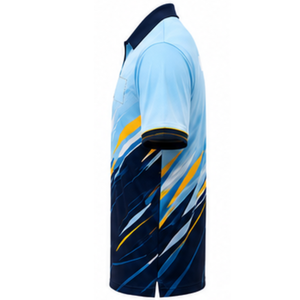 เสื้อโปโลผู้ชายสีฟ้าลายกราฟิก เสื้อกีฬาพิมพ์ลาย เนื้อผ้านุ่ม ระบายอากาศได้ดี แขนสั้น คอปก เสื้อกอล์ฟ ชุดกีฬา - Product Image 3