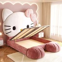 Furnitur Kamar Tidur Mewah Modern Tempat Tidur Berlapis Kain Lembut Ukuran King Tempat Tidur Anak Perempuan Motif Hewan