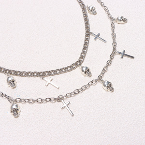 Double Layer <b>Skull</b> Cross Pants Chain Tibetan Silver Hip Hop Waist Chain For Daily Wear - Product Image 4