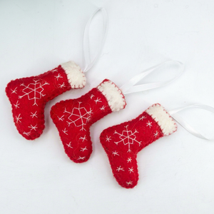 Wholesale Felt & Yarn <b>Red</b> <b>Wool</b> Stocking Snowflake Design Christmas Hanging Ornament Handmade 7cm Mantel Tree Decor - Product Image 6
