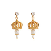 Boucles d'oreilles élégantes de style vintage en forme de couronne plaquées or véritable avec perles d'eau douce naturelles pour cadeau d'anniversaire ou de fête