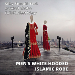 Túnica con Capucha de Seda India para Hombre, Caftán, Thobe, Capa Pakistaní, Jubba Musulmana, Camisa Larga Islámica de Dubái, Sudadera Blanca con Capucha - Product Image 2