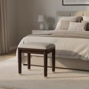 Tabouret de coiffeuse en bois massif confortable et durable de style Wabi-Sabi, banc ottoman amovible pour la chambre à coucher ou l'entrée, siège pour la routine de maquillage - Product Image 4