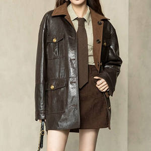 2025 cappotto da lavoro in montone cerato reversibile autunno inverno <span class=keywords><strong>giacca</strong></span> a vento monopetto da <span class=keywords><strong>donna</strong></span> <span class=keywords><strong>giacca</strong></span> a vento in vera pelle - Product Image 2