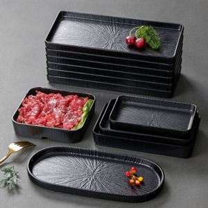 Melamine Tableware <b>Black</b> Rectangle Hot Pot Restaurant Fish Ball Snack Sushi Meatball <b>Plate</b> - Product Image 4