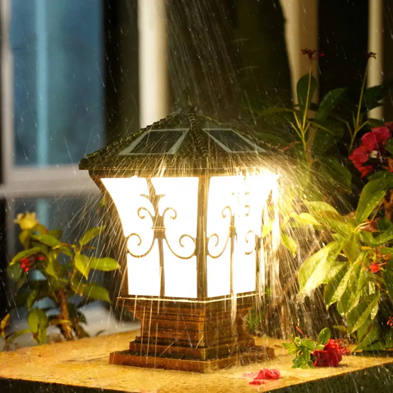 Waterproof 3 Colors Changeable Courtyard Lamp Remote & Light Control Garden Pillar Light for Gate Dingdian LED Solar Outdoor 80