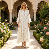 Robe Abaya de luxe fantaisie brodée devant et derrière, blanche, pour femmes musulmanes du Moyen-Orient, été