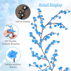 Nouvelles lumières LED bleues en forme <span class=keywords><strong>de</strong></span> fleurs <span class=keywords><strong>de</strong></span> pêche, <span class=keywords><strong>de</strong></span> cerisiers et <span class=keywords><strong>de</strong></span> vignes <span class=keywords><strong>de</strong></span> saule pour la décoration murale <span class=keywords><strong>de</strong></span> Noël avec des branches d'arbre - Product Image 3