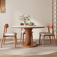 Ensemble de table à manger ronde moderne en bois massif et pierre frittée, écologique et durable, pour 6 personnes