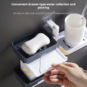 Shower Stand gantungan dinding kamar mandi serba-serbi Organizer plastik tempat spons baki sabun kotak PP rak berputar - Product Image 4