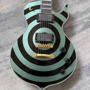 Guitarra Eléctrica <span class=keywords><strong>Odin</strong></span> Zakk con Cuerpo de Caoba, Estilo Anillo Negro y Verde, Pastillas Equipadas, Herrajes Dorados, Extremos de Trastes para un Tocar Suave - Product Image 4