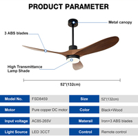 Nuevo ventilador de techo LED de estilo nórdico simple de 52 pulgadas, material de hierro, 3 aspas de ABS, funcionamiento silencioso de 30 a 34dB, 6 velocidades, con luz.