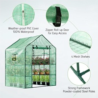 57x57x77-Inch Mini Walk in Green House avec fenêtre et ancre Plant Garden Hot House 2 niveaux 8 étagères 4.7x4.7x6.4 FT