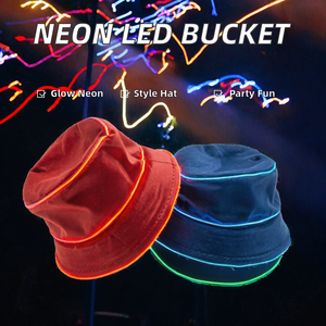 BEST LED Luminous <b>Bucket</b> <b>Hat</b> Solid Color Fisherman Cap Neon Glowing Panama Style for Men Women Party Outdoor - Product Image 2