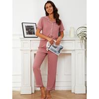 Ensemble de pyjama en coton floral vintage personnalisé, pyjama printemps, ensembles 2 pièces, boutonné, vêtements de nuit pour femmes