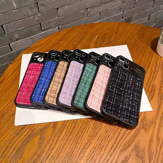 Hot Luxury Geometric Cloth Fabric Large Window Silicone Phone Case for iPhone 16 15 14 13 12 Pro Max for Realme 9i for Mi 12
