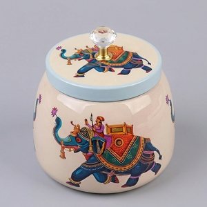 Tarro de especias metálico oriental con diseño de elefante, contenedor redondo hermético para almacenamiento de alimentos para uso en la cocina. - Product Image 3