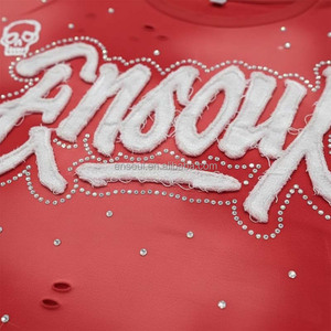 T-shirt <span class=keywords><strong>da</strong></span> uomo di lusso personalizzata del produttore ES, effetto distressed sbiadito dal sole, con applicazione ricamata, streetwear, girocollo, con strass, modello crop. - Product Image 2