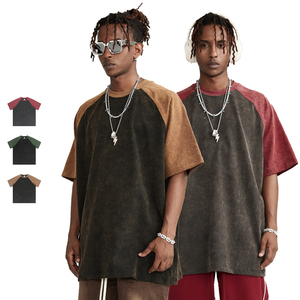 285 GSM New Fashion Custom Logo Knitted O-Neck Short Sleeve Casual 100% Cotton Acid Washed Pattern Regular Fit T-Shirt for Men - Product Image 1