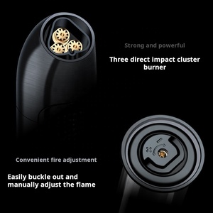 Nouveau briquet miniature rechargeable au butane coupe-vent, flamme à 3 jets, design luxueux, logo personnalisé, cadeau d'affaires en métal avec boîte cadeau - Product Image 4