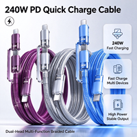 Câble USB-C vers C en nylon tressé transparent de qualité supérieure 240W 5A à charge rapide pour iPhone 15/16/17/18, tablettes Android et ordinateurs portables