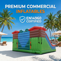 Structure gonflable commerciale 3D géante à thème jungle champignon de dessin animé avec double toboggan pour location de fêtes d'enfants, en PVC 0,55 mm, garantie 3 ans