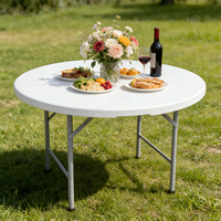 Table ronde pliable en plastique blanche moderne, vente en gros pour événements en extérieur et en intérieur, salle à manger, hôtel, restaurant, banquet
