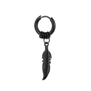 Boucles d'oreilles pendantes vintage en acier inoxydable argenté et noir, motif feuille, style hip-hop, plume, spirale, boucle punk pour femmes et hommes - Product Image 5