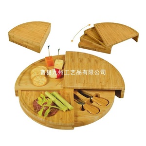 Juego de Tablas de Queso de Bambú Kyushu, Redondas de 13 Pulgadas, en Forma de Abanico Giratorio, con Herramientas para Servir Queso, Aperitivos y Frutas - Product Image 3