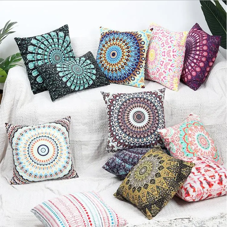 Sarung Bantal Geometris Bunga Mandala Bohemia, Sarung Bantal Dekoratif Gaya India Sofa Poliester