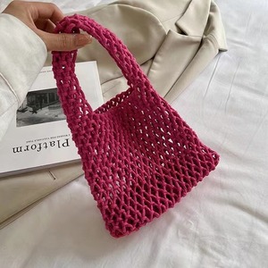 Sac à main en corde de coton tressée rayée écologique pour femme, sac de plage ajouré, compagnon de shopping élégant - Product Image 3