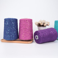 Benang Rajut Crochet Rajutan Tangan Impor Rusia Laris Manis, Campuran Katun/Akrilik dengan Payet 3mm, 500g Per Gulung, Guangdong