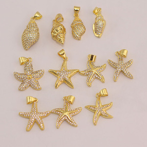 CZ9055 Ciondolo a forma di stella marina, conchiglia o conchiglia marina, piccolo e delicato, placcato oro 18k con micro pavé di zirconi, per <span class=keywords><strong>la</strong></span> creazione di gioielli fai da te - Product Image 5
