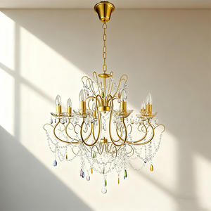 נברשות קריסטל תלייה נרות תליון תאורה אירופאית ועיצוב מעגלי לבן צבוע, קריסטל אקרילי 8 זרועות - Product Image 1