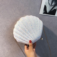 Tas Tangan Wanita Trendy Mewah Model Selempang Mini Bentuk Kerang Berkilau untuk Wanita