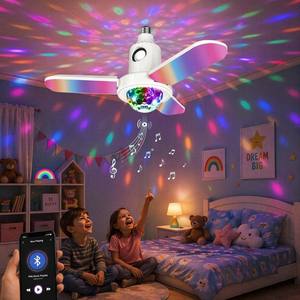 Ampoule LED musicale pliable SHIZI, 3 pales, haut-parleur, lumière disco, changement de couleur RVB, E27 E26, lampe de plafond intelligente OEM - Product Image 3