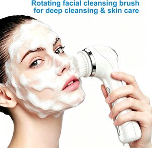 5-in-1 USB Rechargeable <b>Electric</b> Silicone Facial Cleansing Brush Pore Exfoliating <b>Massage</b> Face Washing Scrubber With Five <b>Head</b> - Product Image 5