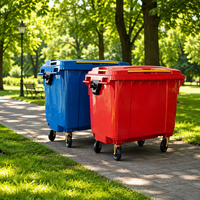 Poubelle en plastique 660L HDPE pour extérieur avec couvercle, deux roues, étanche, pour les déchets de cuisine humides