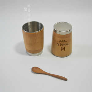 Bamboo Tumbler 304 Stainless Steel Inner Liner Straight Cup Anti-Slip Gift For Beer Beverage Packaging - Product Image 4