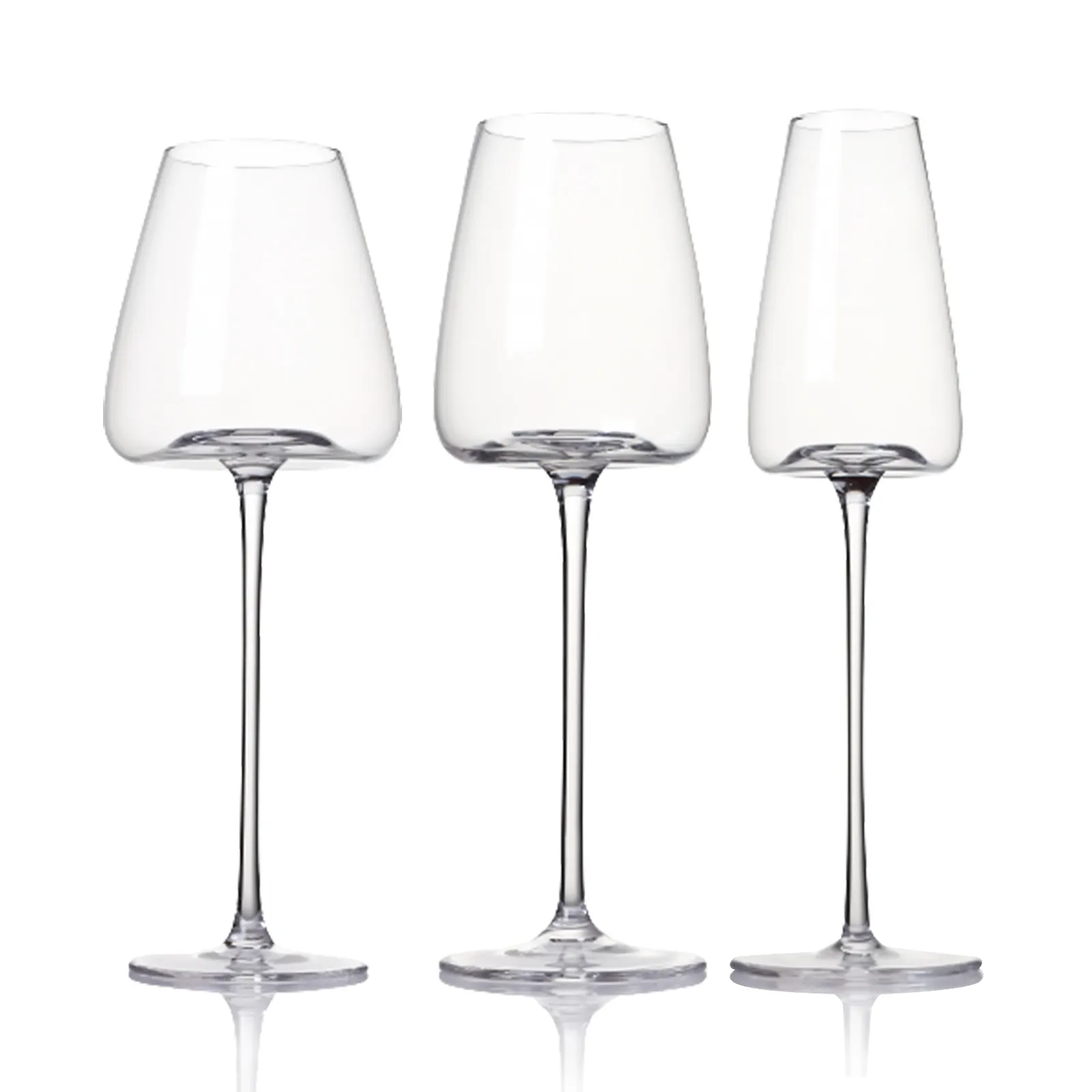 Stelo lungo di lusso trasparente lusso personalizzato stile moderno cristallo senza piombo unico bicchiere da vino rosso Set di tre pezzi