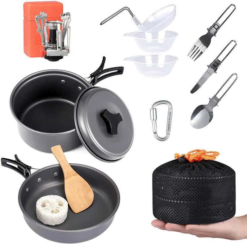 Camping Cookware Set Stove Canister Stand Tripod Outdoor Hiking Picnic Non-Stick Cooking Camping Equipment Gear Outdoor