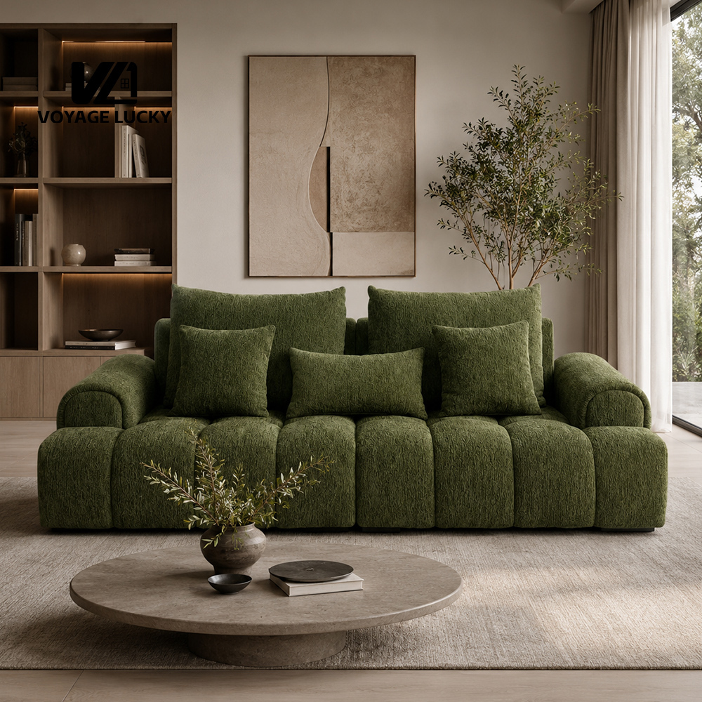 VL Luxury Olive Green Ribbed Design Textured Fabric Modular Sectional Couch Sectional Sofa Living Room Sofas