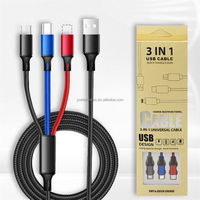 Câble USB 3-en-1 en silicone tressé à charge rapide, prix d'usine, connecteurs Micro USB et Type-C pour transfert de données de téléphone portable