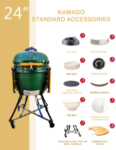 เตาอบเซรามิก <span class=keywords><strong>Kamado</strong></span> ขนาด 24 นิ้ว XL ยี่ห้อ Auplex, เตาบาร์บีคิวถ่านขนาด OEM สำหรับลานกลางแจ้งและตั้งแคมป์ (ตะแกรงปรับได้ 13 นิ้ว ถึง 29 นิ้ว) - Product Image 6