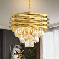 Luminaire suspendu moderne en cristal semi-transparent doré, LED de haute qualité à intensité variable, adapté aux chambres à coucher/salons