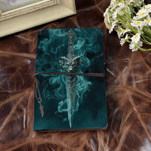 A6 handmade máy tính xách tay 160 trang cổ điển Tether lý tưởng cho các chuyên gia văn phòng với <span class=keywords><strong>Wolf</strong></span> đứng đầu thanh kiếm với khói và dây chuyền PR - Product Image 2