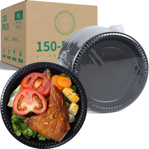 YANGRUI Reusable Plastic Plates 9 Inch Food Grade Disposable Black Microwavable Dinner Plates